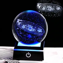 3D wereldbol met 8 planeten - kristallen bol met voet - lasergravure - Led nachtlampje - 8cmDecoratie