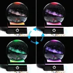 3D wereldbol met 8 planeten - kristallen bol met voet - lasergravure - Led nachtlampje - 8cmDecoratie