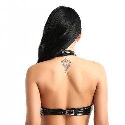 Sexy crop top - leather backless bra - mesh & latexLingerie