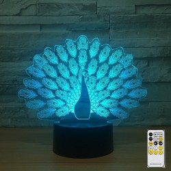 Peacock Lamp - Colorful - 3D Light - Remote ControlVerlichting