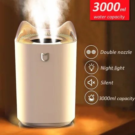 Air Humidifier - 3000ML - Double Nozzle - Cool Mist - Colorful LEDLuchtbevochtigers