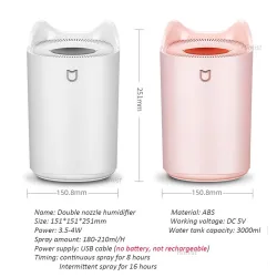 Air Humidifier - 3000ML - Double Nozzle - Cool Mist - Colorful LEDLuchtbevochtigers