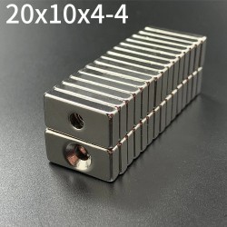 N35 Neodymium magnets - strong magnet block 20 * 10 * 4mm with 4mm hole - 10 pieces
