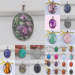 Ovale hanger - voor het maken van sieraden / kettingen - groen malachiet / kristal / opaal / lapisHalskettingen