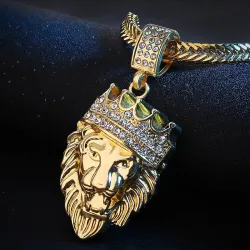 Gekroonde leeuw hanger - gouden kettingKettingen