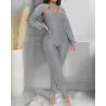 Elegant textured ribbed jumpsuit - long sleeve top - cut-out back - setJumpsuits