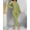 Elegant textured ribbed jumpsuit - long sleeve top - cut-out back - setJumpsuits