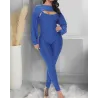 Elegant textured ribbed jumpsuit - long sleeve top - cut-out back - setJumpsuits
