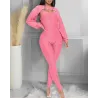 Elegante geribbelde jumpsuit met textuur - top met lange mouwen - uitgesneden achterkant - setJumpsuits