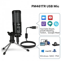 AU-PM461TR - USB microfoon condensator - opname - online lesgeven - meetings - live streaming - gaming - met statiefMicrofonen
