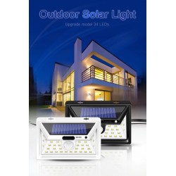 Iluminación solarLuz solar LED - exterior - sensor de movimiento - pared - impermeable - 34 LEDS