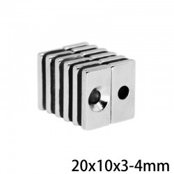 N35 - neodymium magneet - krachtig blok - met 4mm gat - 20 * 10 * 3mm - 5 - 100 stuksN35