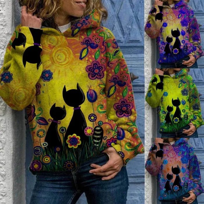 Hoodie with cat print - long sleeve sweaterHoodies & Jumpers