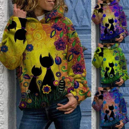 Hoodie met kattenprint - sweater met lange mouwenHoodies & Truien
