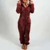 Pluche romper met capuchon en ritssluiting - winterpyjamaDames mode