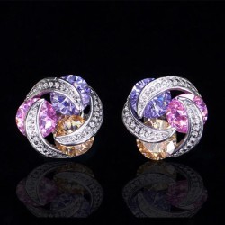 Luxury twisted mosaic - stud earrings with zircons - 925 sterling silverEarrings
