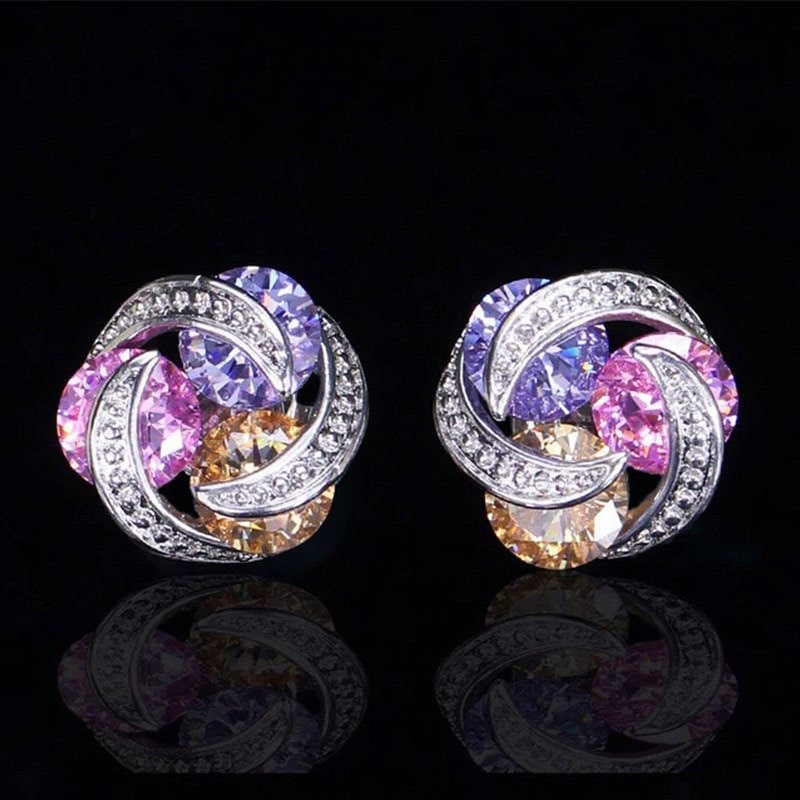 Luxury twisted mosaic - stud earrings with zircons - 925 sterling silverEarrings