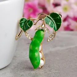 Groene erwten met parels - kristallen brocheBroches