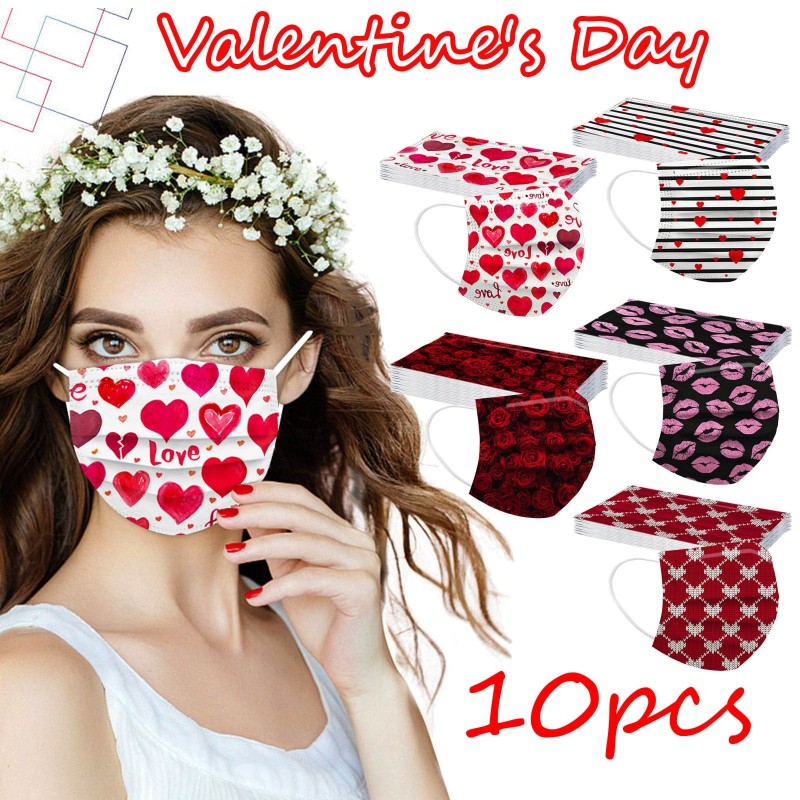 Gezichts- / mondbeschermingsmaskers - 3 lagen - unisex - Valentijnsdag / harten - 10 stuksMondmaskers