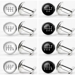 Glass gearbox - white - black round cufflinks - 2 piecesCufflinks