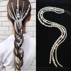 Haarverlenging in punkstijl - ketting met 3 rijen - clip met parelsHaar