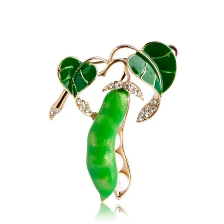 Groene erwten met parels - kristallen brocheBroches