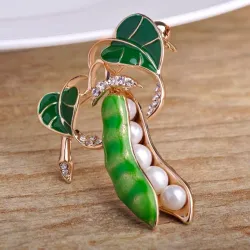 Groene erwten met parels - kristallen brocheBroches