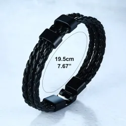 Gevlochten leren armband - roestvrijstalen bedels - op maat gemaakte namenArmbanden