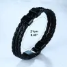 Gevlochten leren armband - roestvrijstalen bedels - op maat gemaakte namenArmbanden