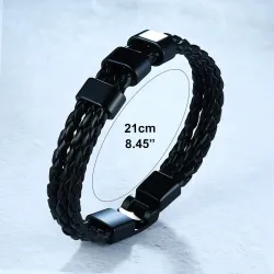Gevlochten leren armband - roestvrijstalen bedels - op maat gemaakte namenArmbanden