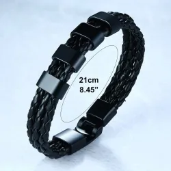 Gevlochten leren armband - roestvrijstalen bedels - op maat gemaakte namenArmbanden
