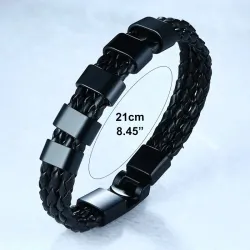 Gevlochten leren armband - roestvrijstalen bedels - op maat gemaakte namenArmbanden