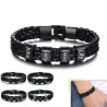 Gevlochten leren armband - roestvrijstalen bedels - op maat gemaakte namenArmbanden