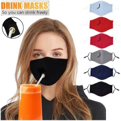 Mond / gezicht beschermend masker - herbruikbaar - met rietje om te drinkenMondmaskers