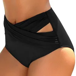 Badpakshort voor dames - bikinibroekje - hoge taille - gekruist design - polyesterZwemmen