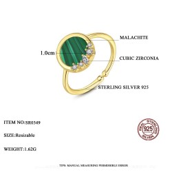 Elegante ring met malachiet en zirkonia - 925 sterling zilver - aanpasbaarRingen