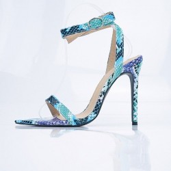 High heel sandals - snake skin design - open toe - with ankle strapSandals