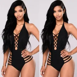 Sexy badpak uit één stuk - zonder rug - zwartBadkleding