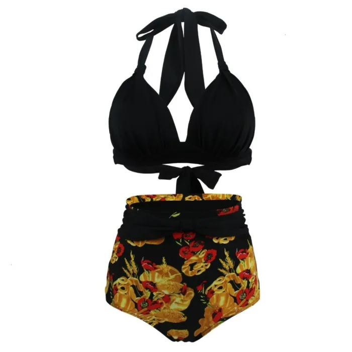 Vintage zwempak - bikiniset - met push-up - hoge tailleBadkleding