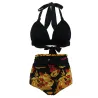 Vintage zwempak - bikiniset - met push-up - hoge tailleBadkleding