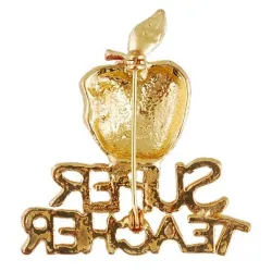 SUPER TEACHER - red bitten apple with crystals - broochBrooches