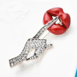 Kristallen hand met rode lippen - sexy brocheBroches