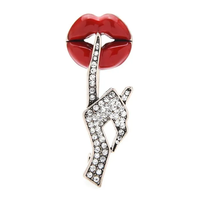 Kristallen hand met rode lippen - sexy brocheBroches
