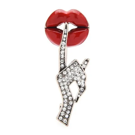 Kristallen hand met rode lippen - sexy brocheBroches
