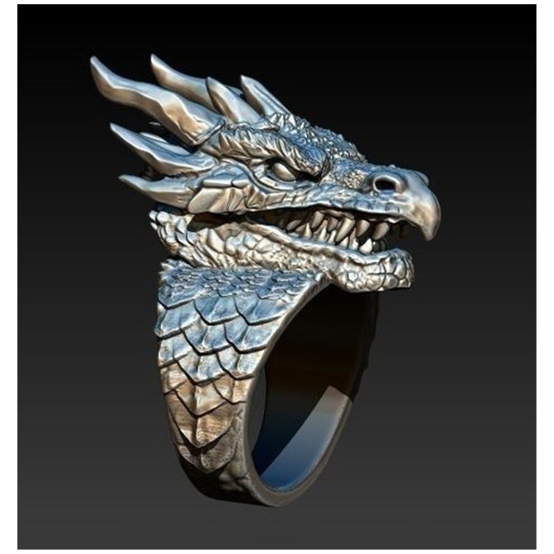 Stainless steel ring with a dragon head - Punk / Gothic styleRings