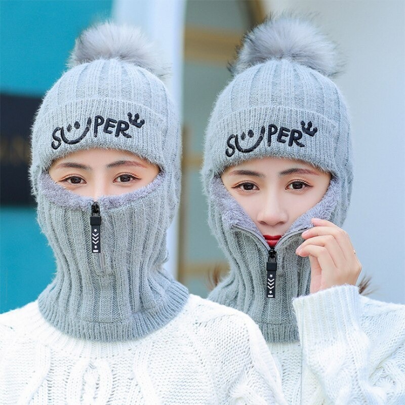 Wintermuts met pompon - bivakmuts met ritssluitingPetten & Hoeden