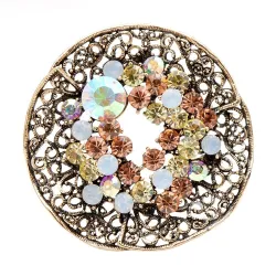 Vintage ronde broche - met kristallenBroches
