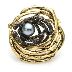 Vogelnest met parel - broche van kristalBroches
