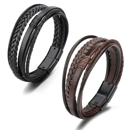 Trendy leren armband - meerlaags gevlochten touw - metalen sluiting - unisexArmbanden