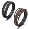 Trendy leren armband - meerlaags gevlochten touw - metalen sluiting - unisexArmbanden